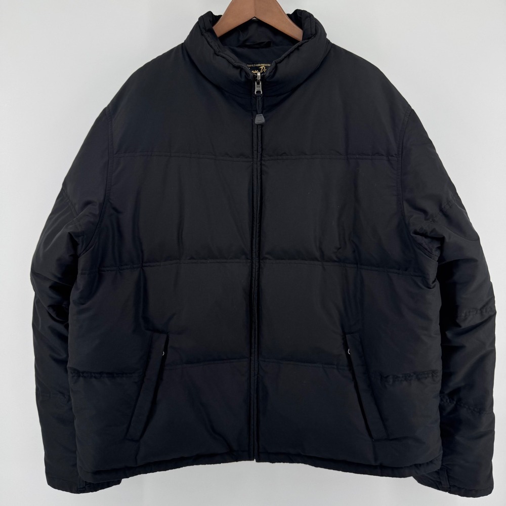 Eddie Bauer Puffer Jacket Mens XXL Black Premium Goose Down Quilted Full Zip